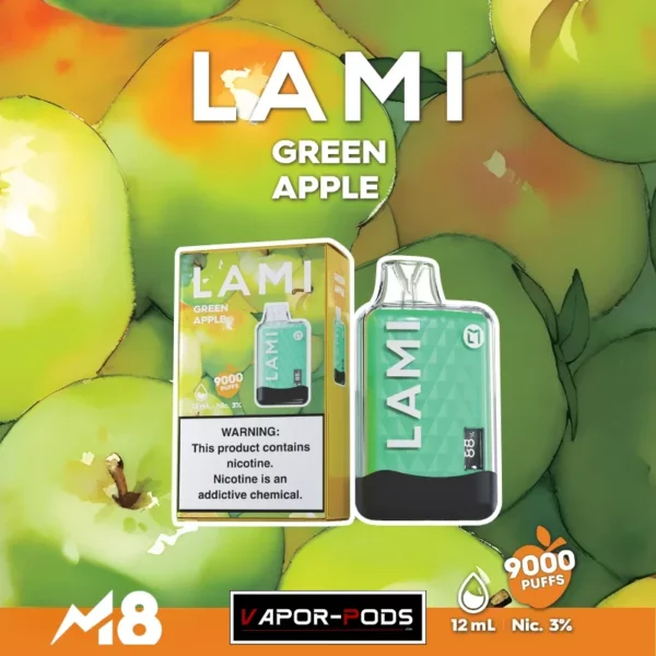 Lami M8 9000 Puffs_Green Apple_พอตใช้แล้วทิ้ง 9000 คำ